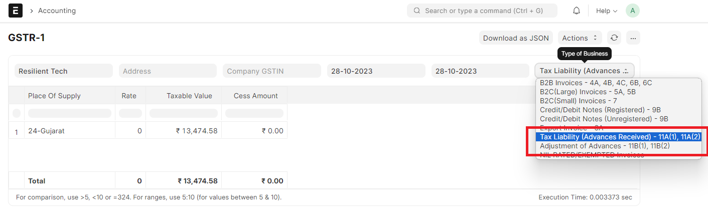 GSTR-1 for Advance Payments