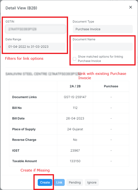 Perform Actions for Missing in Purchase